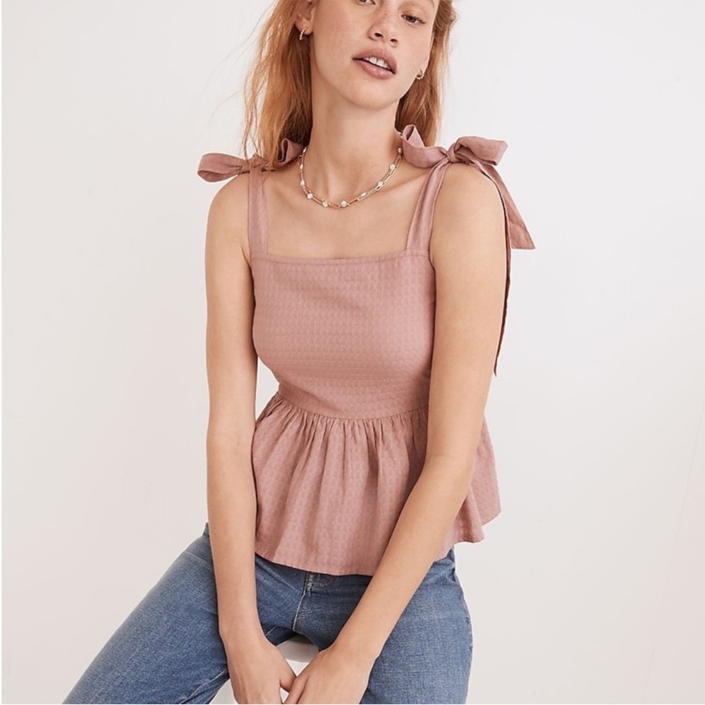 Madewell Rosalie Tie-Strap Top in Textured Gingham, Size XS
